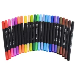 24-Piece Dual Tip Brush Pen Set Markers Display
